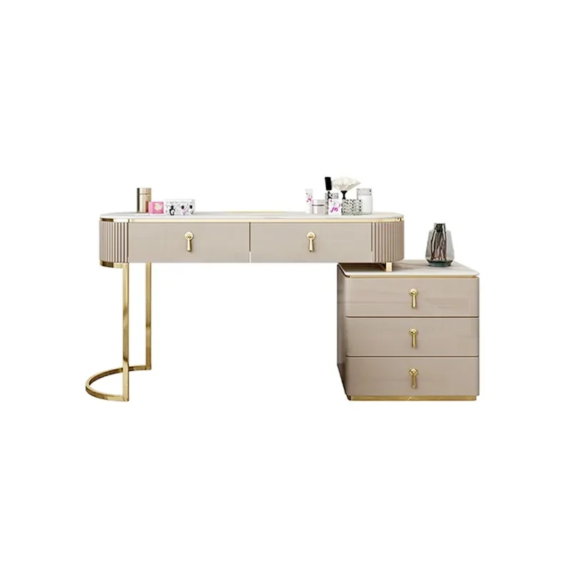 Clarette Vanity – Modern Natural Wood Design with Gold Stainless Frame and Elegant Storage Drawers