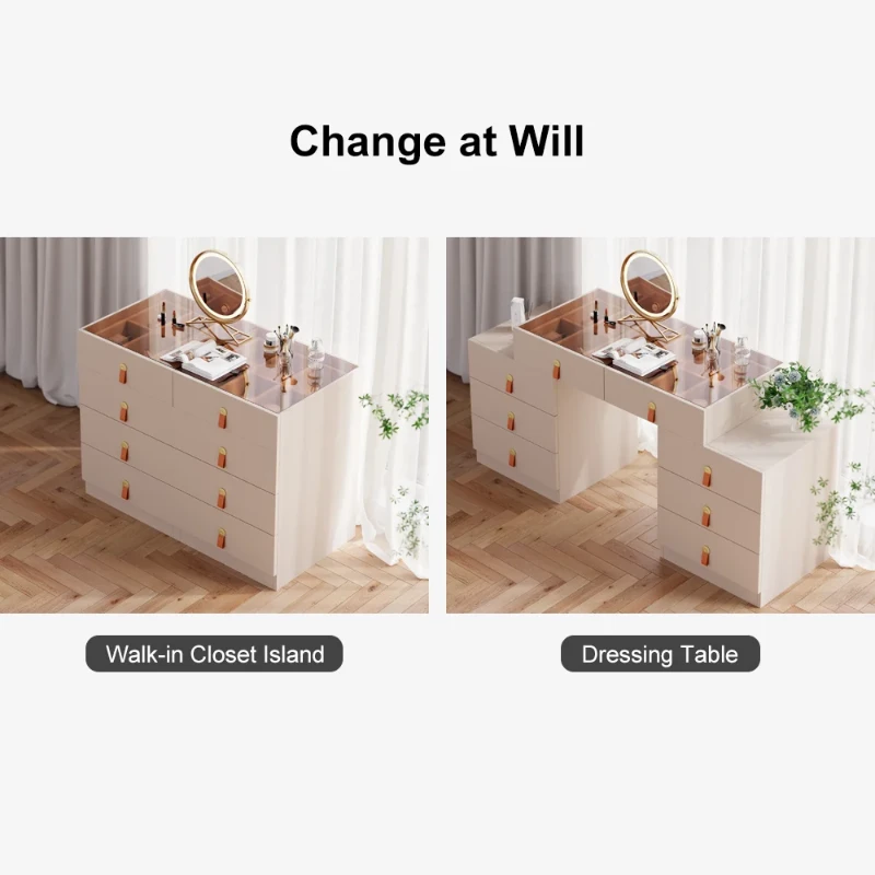 Verona Vanity Set – Dual Natural Wood Storage Cabinets with Elegant Glass Top and Organizer