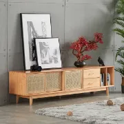 صورة ُوناري – وحدة تلفزيون من الخشب الطبيعي والراتان بتصميم عصري وأبواب منزلقة