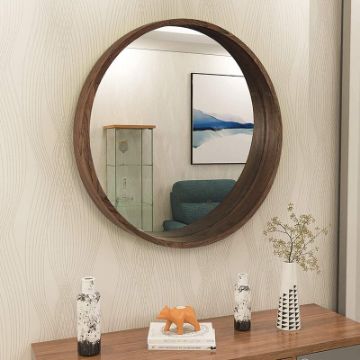 Revvvd Wall Mirror With Wood Frame Rounded Revvvd Wall Mirror With Wood Frame Rounded