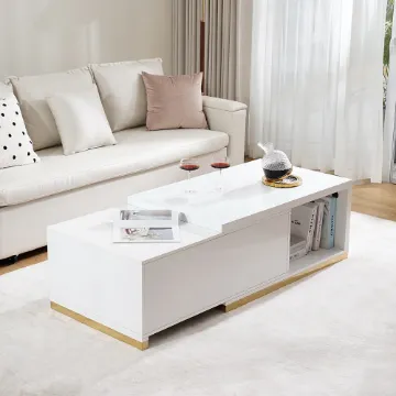 Luvano Extendable Coffee Table – White Finish with Storage Shelf Luvano Extendable Coffee Table – White Finish with Storage Shelf