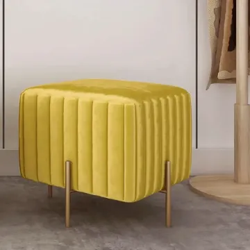 Miro – Upholstered Ottoman with Luxurious Fabric and Golden Metal Legs Miro – Upholstered Ottoman with Luxurious Fabric and Golden Metal Legs
