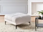 Nuvia Bouclé Ottoman – Modern Design with Natural Wood Frame and Metal Legs