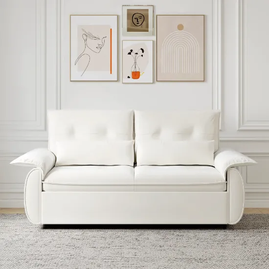 Velin Convertible Sofa Bed – Padded Arms with Natural Wood Frame