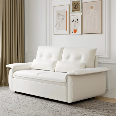 Velin Convertible Sofa Bed – Padded Arms with Natural Wood Frame
