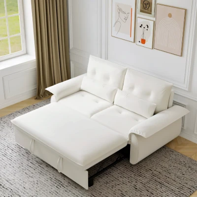 Velin Convertible Sofa Bed – Padded Arms with Natural Wood Frame