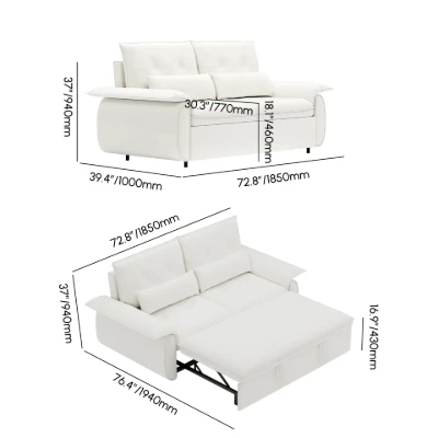 Velin Convertible Sofa Bed – Padded Arms with Natural Wood Frame