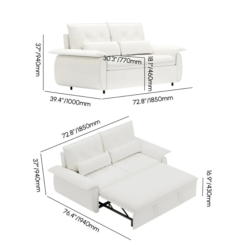 Velin Convertible Sofa Bed – Padded Arms with Natural Wood Frame