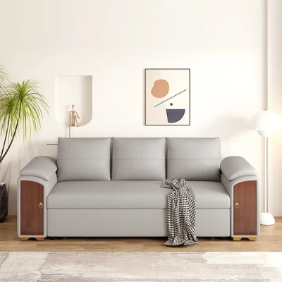 Rovano Convertible Sofa Bed – Smart Storage & Wooden Arm Design