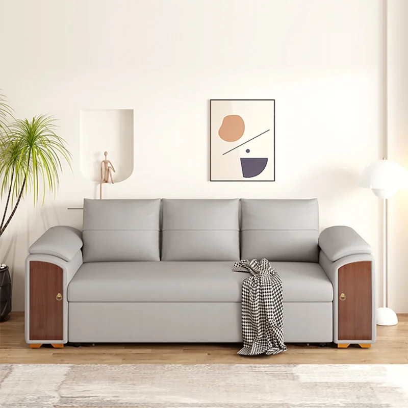 Rovano Convertible Sofa Bed – Smart Storage & Wooden Arm Design