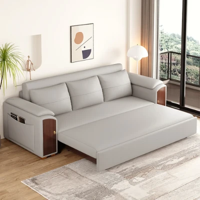 Rovano Convertible Sofa Bed – Smart Storage & Wooden Arm Design