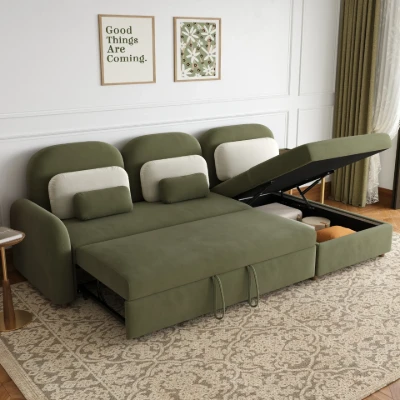 Olivan Convertible Sofa with Chaise, Bed & Side Table