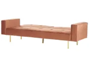 Soleil Velours Convertible Sofa Bed from natural wood – Velvet Upholstery with Golden Legs.