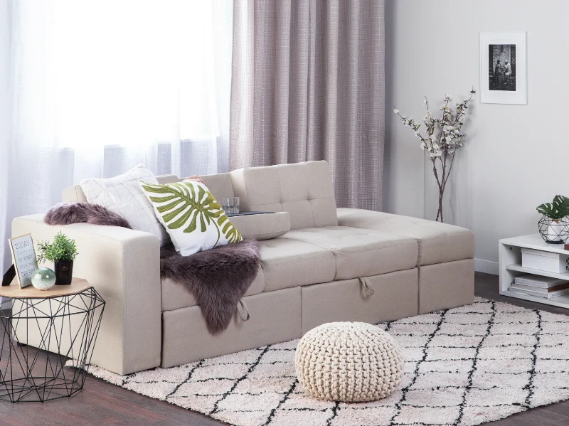 Dormiéa  Convertible Sectional Sofa Bed from natural wood - Fabric Upholstery with Hidden Storage .
