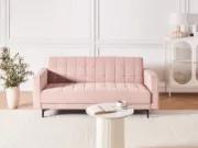 Velena – Modern Velvet Convertible Sofa with Natural Wood Frame