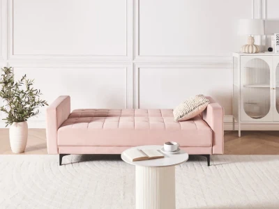 Velena – Modern Velvet Convertible Sofa with Natural Wood Frame