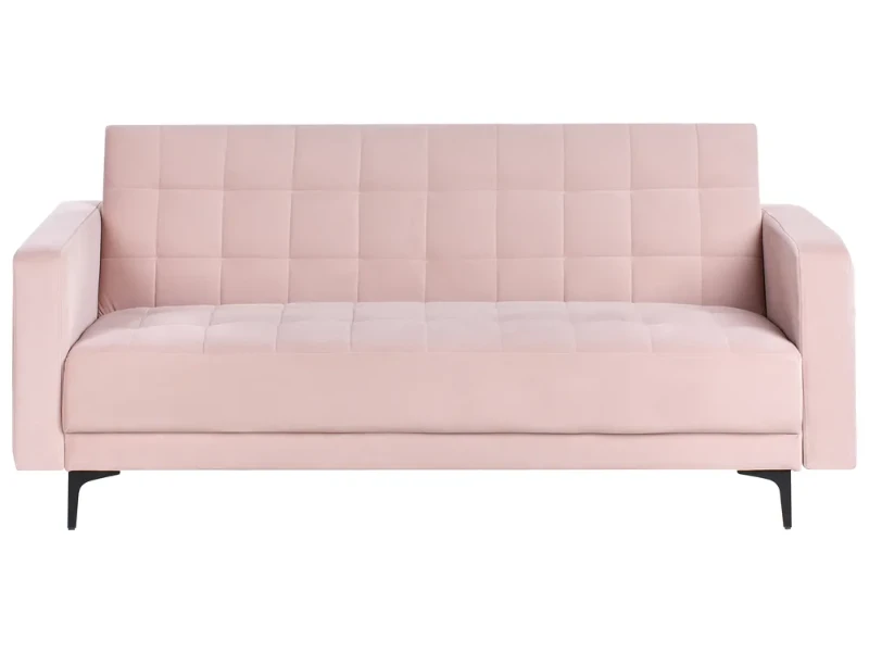 Velena – Modern Velvet Convertible Sofa with Natural Wood Frame