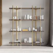 Aurore Display Shelf – Natural Wood & Gold Metal Frame