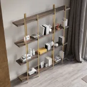 Aurore Display Shelf – Natural Wood & Gold Metal Frame