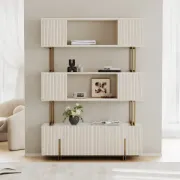 Délicat Display Shelf – White Natural Wood with Gold Frame.