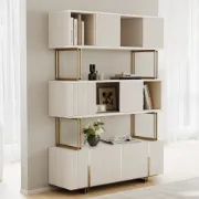 Délicat Display Shelf – White Natural Wood with Gold Frame.