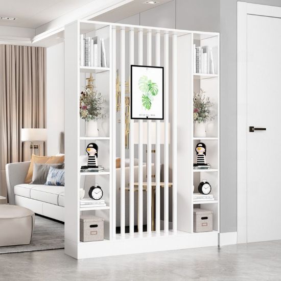 Merin – Natural Wood Room Divider with Shelves on Both Sides