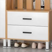 Lirven – Natural Wood Entry Divider Cabinet with Hooks and Storage Drawers