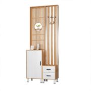 Lirven – Natural Wood Entry Divider Cabinet with Hooks and Storage Drawers