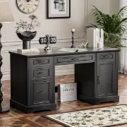 Heritage Black Executive Desk – Natural Wood