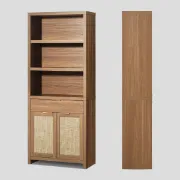Rialto – Natural Wood Bookcase with Woven Rattan Doors