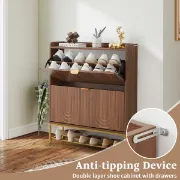 Arvéo – Natural Wood Shoe Cabinet with Gold Accents