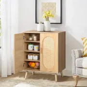 Rubena – Natural Wood Shoe Cabinet with Rattan Front