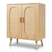 Rubena – Natural Wood Shoe Cabinet with Rattan Front