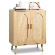 Rubena – Natural Wood Shoe Cabinet with Rattan Front