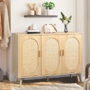 Rubena – Natural Wood Shoe Cabinet with Rattan Front (Three Doors)
