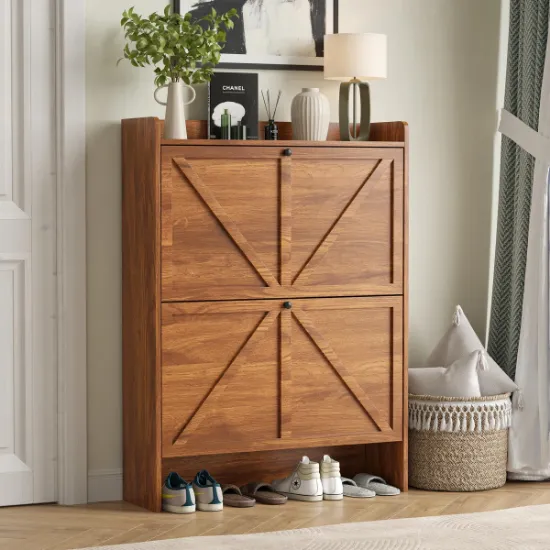 Varello – Wooden Shoe Cabinet with Geometric Front