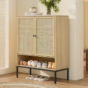 Marisse – Natural Wood Shoe Cabinet with Rattan Doors