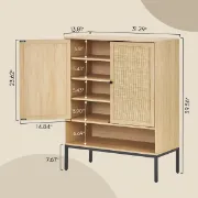 Marisse – Natural Wood Shoe Cabinet with Rattan Doors