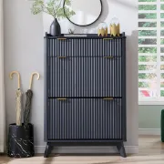 Lévon – Wavy Natural Wood Shoe Cabinet with Faux Marble Top