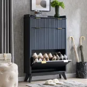 Lévon – Wavy Natural Wood Shoe Cabinet with Faux Marble Top