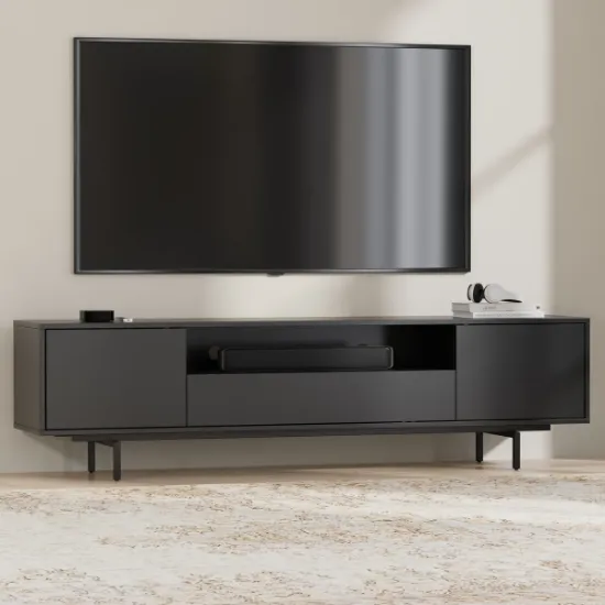 Noiré TV Stand with a Minimal Design – Natural Wood & Metal Legs