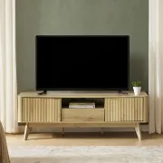 Elvo – TV Stand with Fluted Doors & Compact Design – Natural Wood