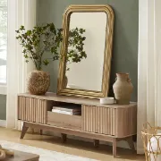 Elvo – TV Stand with Fluted Doors & Compact Design – Natural Wood