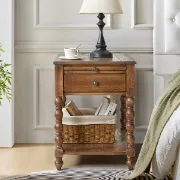 Heritage Side Table with Drawer & Shelf – Natural Wood