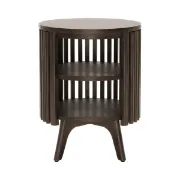 Klever Round Side Table with Slatted Design – Natural Wood