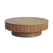 Elyra Round Coffee Table with Hidden Storage – Natural Wood