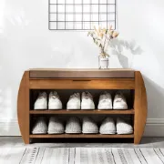 صورة Arvena Small Natural Wood Shoe Bench with Storage