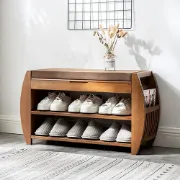صورة Arvena Small Natural Wood Shoe Bench with Storage