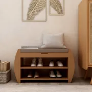 صورة Arvena Small Natural Wood Shoe Bench with Storage