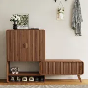 Lunaro – Modular Shoe Cabinet with Sliding Bench | Natural Wood